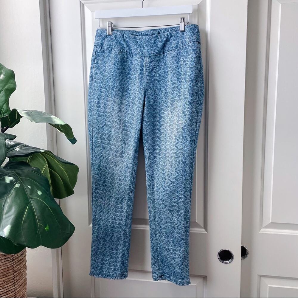 Soft Surroundings Floral Print Denim Crop Pants Small 4-6